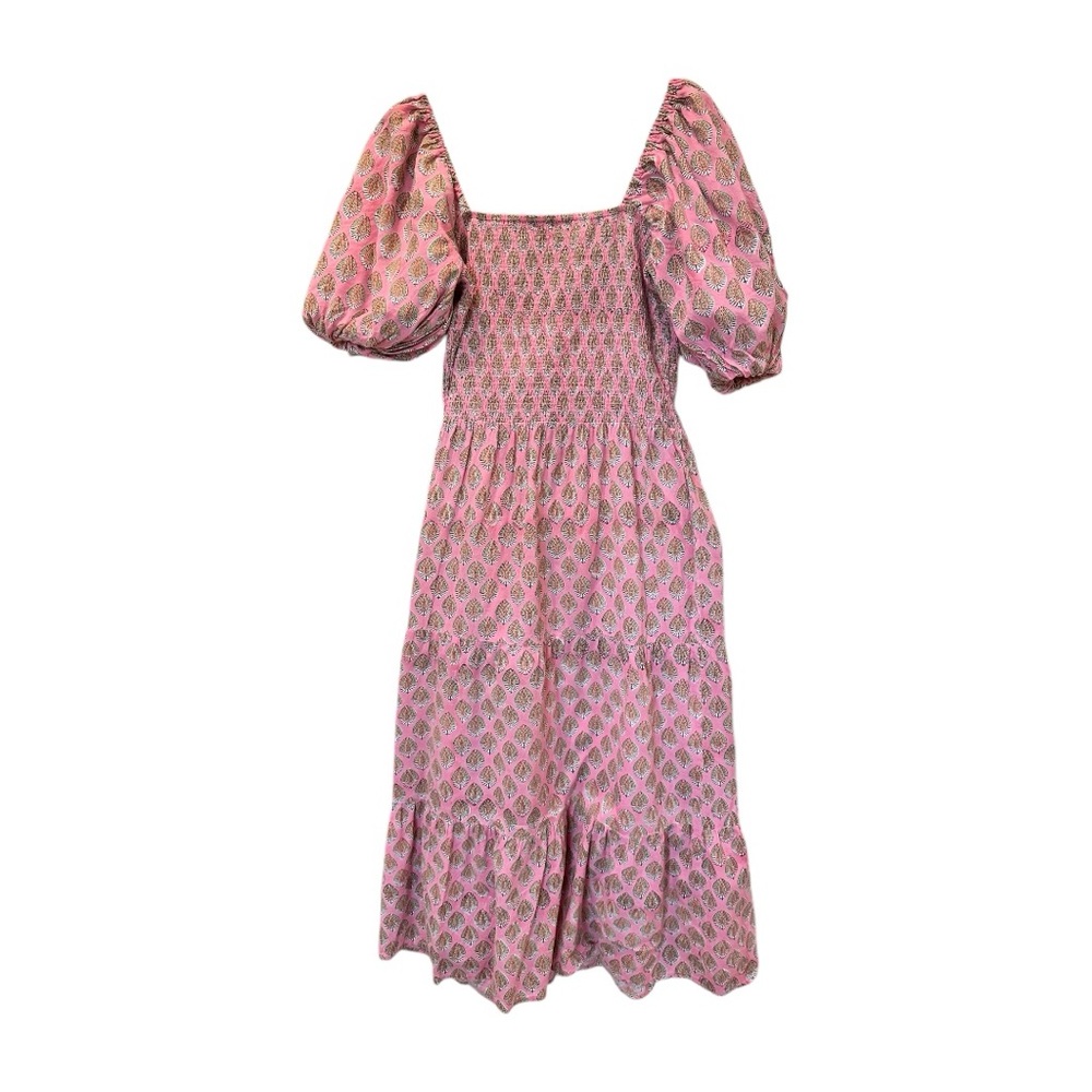 Pink Smocked Puff Sleeve Midi Sundress